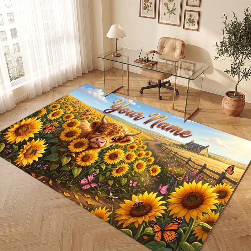 Floral Garden Theme Soft Crystal Velvet Rug Custom Name & Text Print Non Slip Floor Rug for Bedroom Living Room