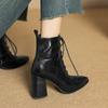 Fashion NEW Autumn Women Boots Genuine Leather Shoes for Women Pointed Toe Chunky Heel Shoes Lace-up Zipper Modern Boots High Heel Boots