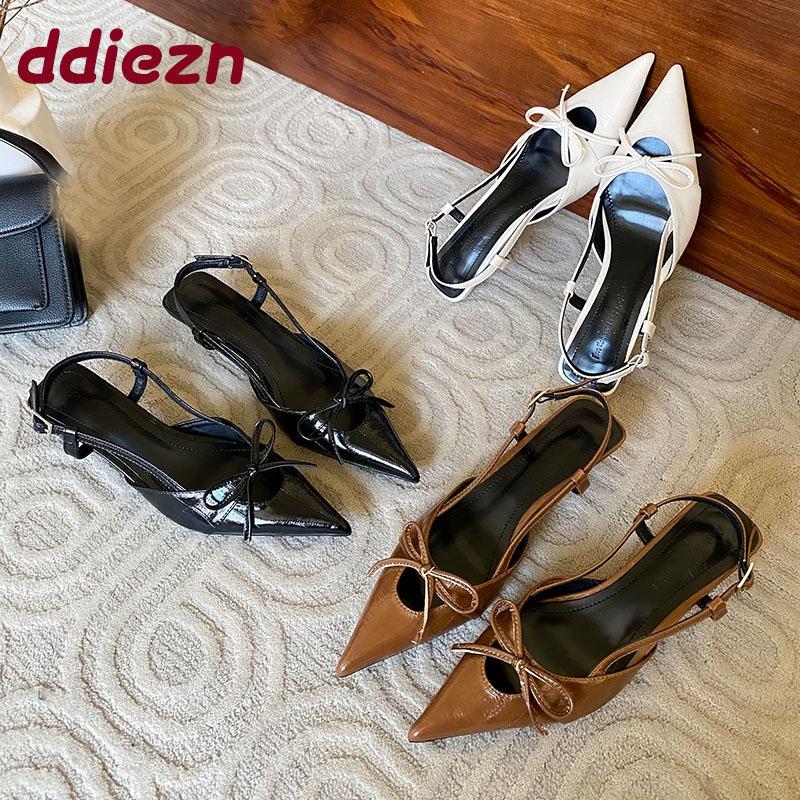 Fashion Fashion Shallow Women Low Heel Sandals Shoes Female Pointed Toe Footwear Butterfly-Knot Ladies Heeled Sandals Shoes Pumps