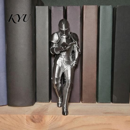 Medieval Knight Statue Bookshelf Decor, Armored Statue, Unique Gothic Library Figurine for Small Metallic Sculpture Book Lovers, Fantasy Home & Office