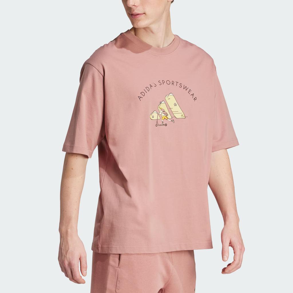 Adidas Sportovní oblečení Kódy Doodle Skútr Ležérní Tričko s kulatým výstřihem a krátkým rukávem Pánské topy Teplá zemitě hnědá JJ3969