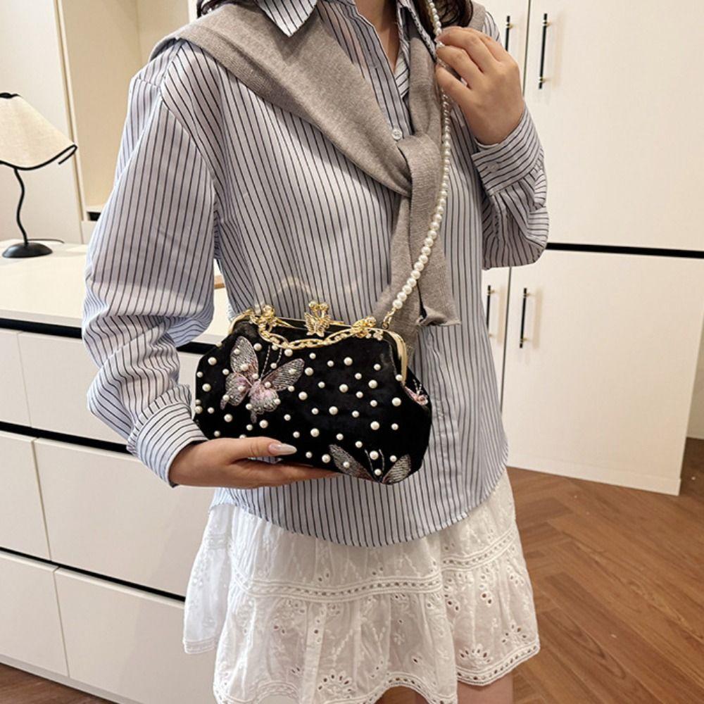 Cheongsam Accessories Chinese Style Handbag Pearl Hanfu Clutch Bag Casual Ladies Shell Bag  Women