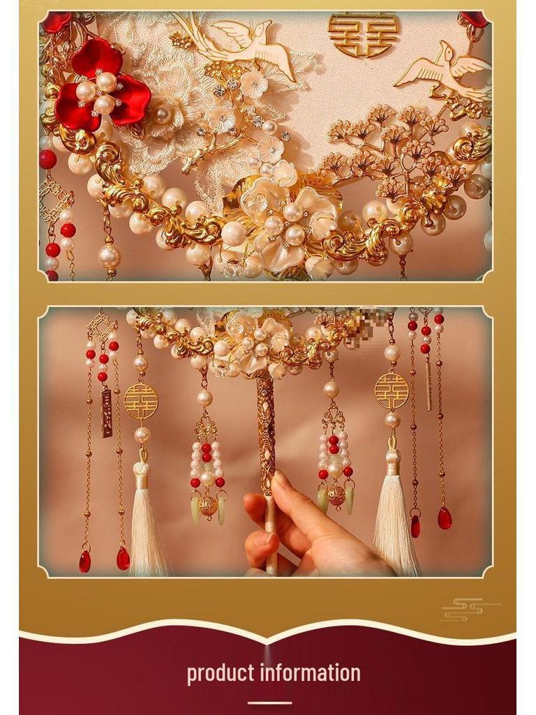 Champagne Wedding Xiuhe Fan - Handmade Double Circle Bridal Fan