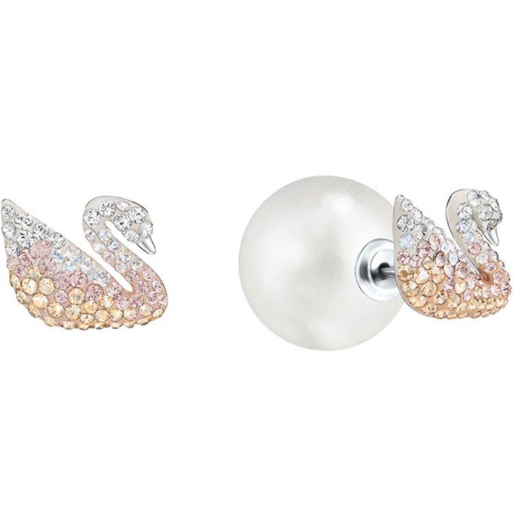 Swarovski Swan Series Pink Gradient Swan Earring Set Necklace Women Jewelry 5215037+5215034