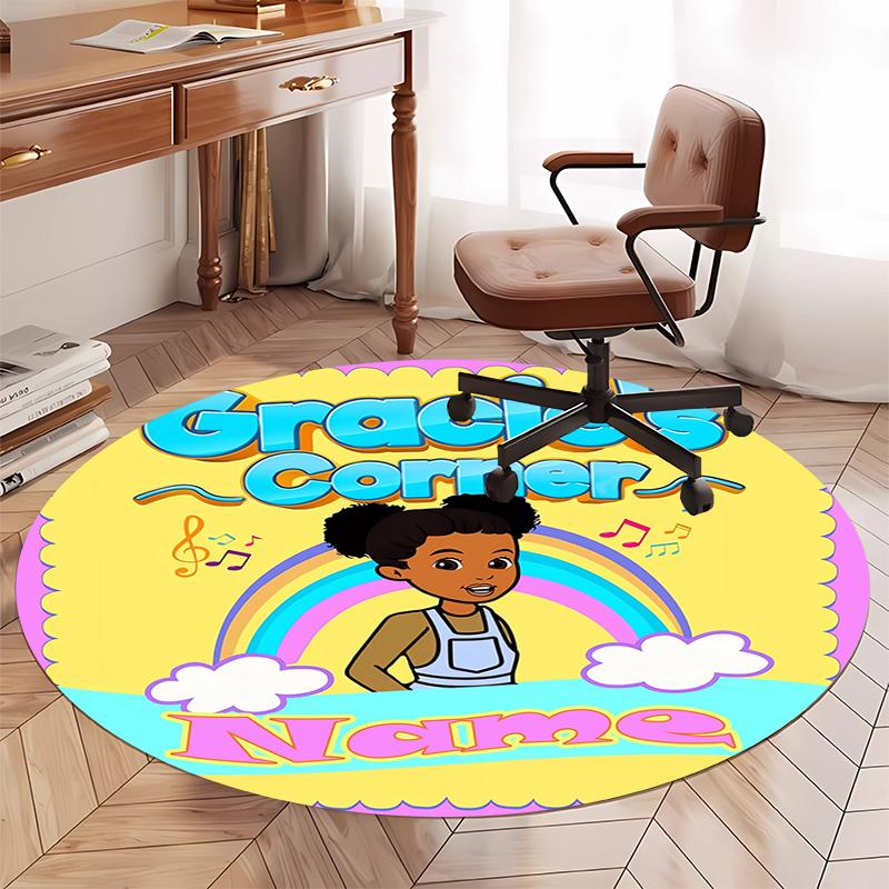 Custom Name Gracie's Corner Printed Round Rug Carpet Chair Rug Area Rug Entryway Doormats,for Office Chair Living Room Bedroom Kitchen Room.