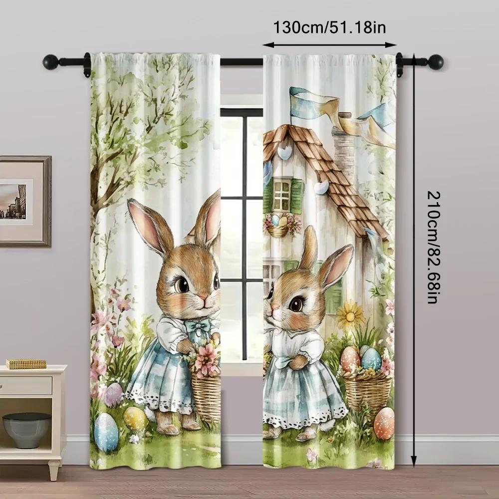 Set Of 2 Curtains Digital Printed Retro Easter Polyester Easy Install Without Rod All Seasons Ldeal Bedroom Living Room Made Sitting Window Treatment