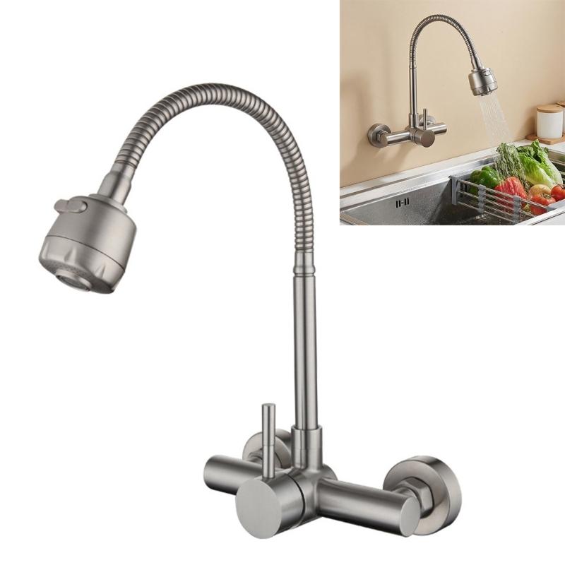 Wall Mounted Kitchen Faucet With Ceramic Cartridges Washbasin Mixing Switches 360 Degree Rotate Sprayers Faucet Enduring