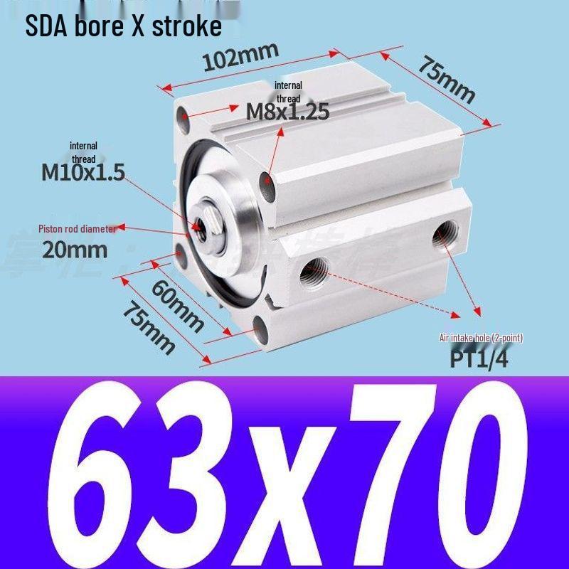 SDA Mini Pneumatic Cylinder, High Thrust, Thin Type, Bore Sizes 20/25/32/40/50