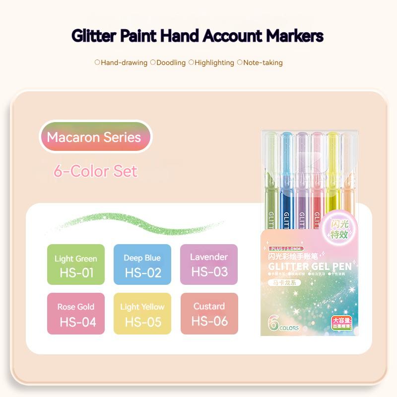 

Borrence Glitter Gel Pens Sets 1.0mm Large Capacity Ink Pen School Stationery for Paper Cardstock Diary Drawing Marking Coloring