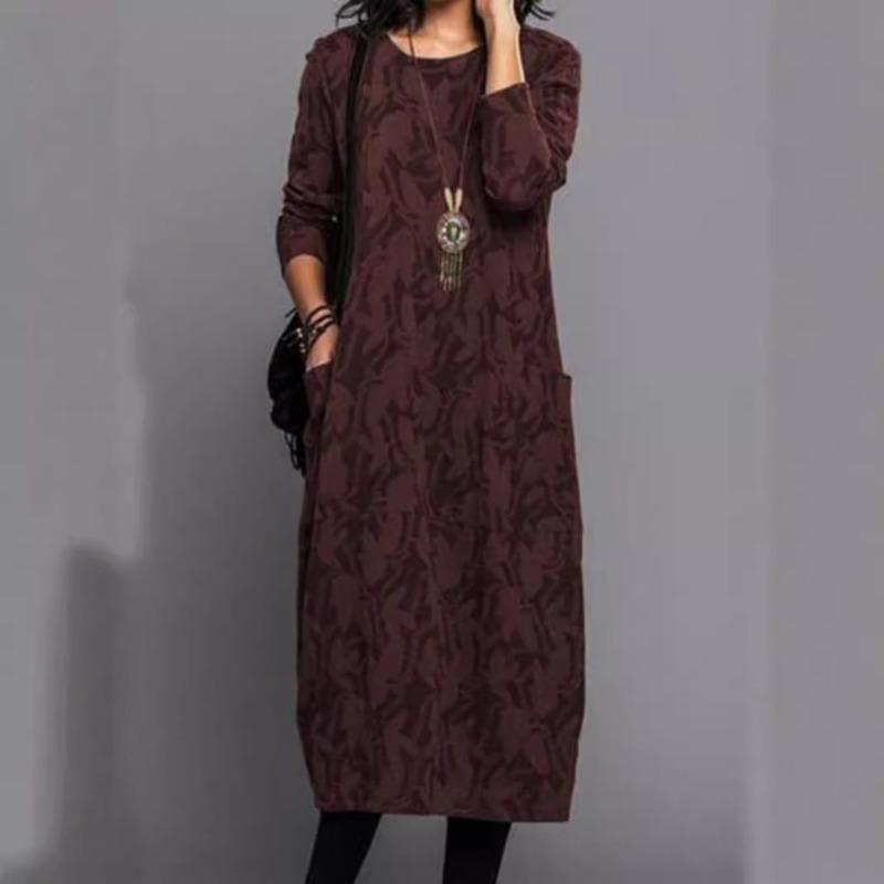 Personality Print Crew Neck Long Sleeve Dress for Women