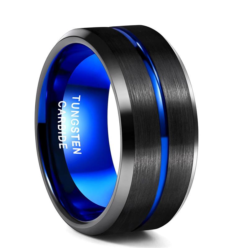 TIGRADE 6/8/10mm Blau&Schwarz Herren Hartmetallring Blau Linien Design Für Damen Eheringe Verlobungsringe Mode Größe 6 -17