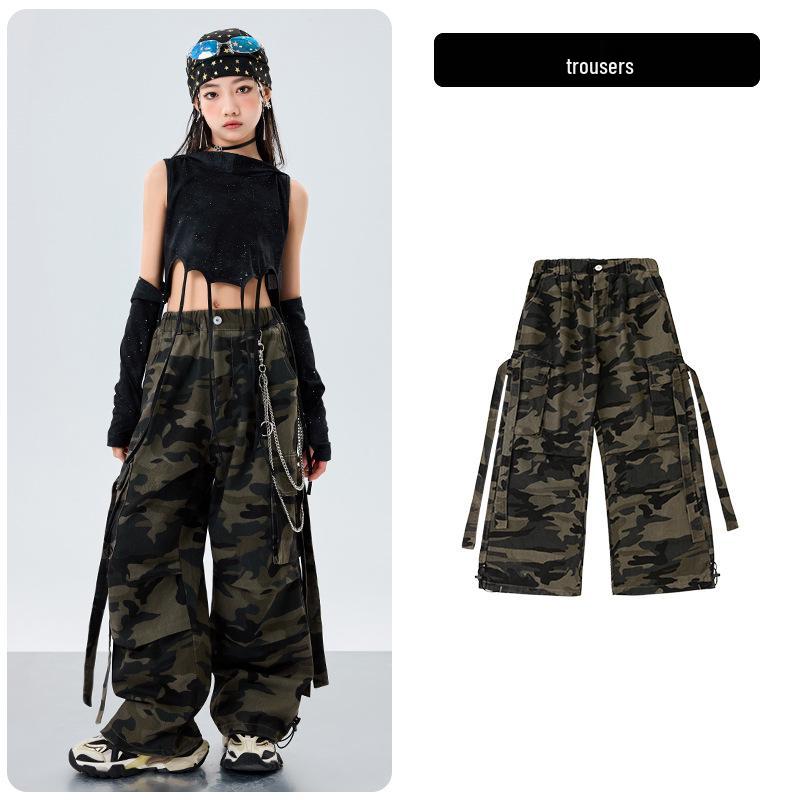 

Дитячий модний костюм для джазового танцю: Крутий літній хіп-хоп стрітвір для дівчат 140 cm