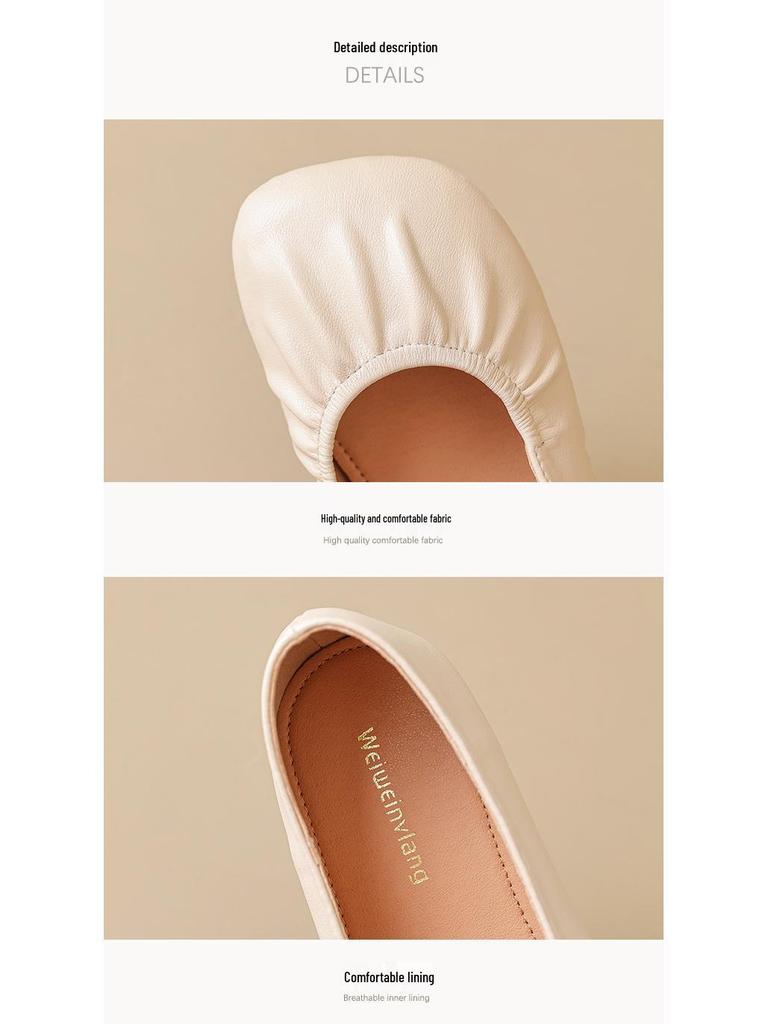 Weiwei Girl Women's Retro Square Toe Slip-On Flats with Soft Sole