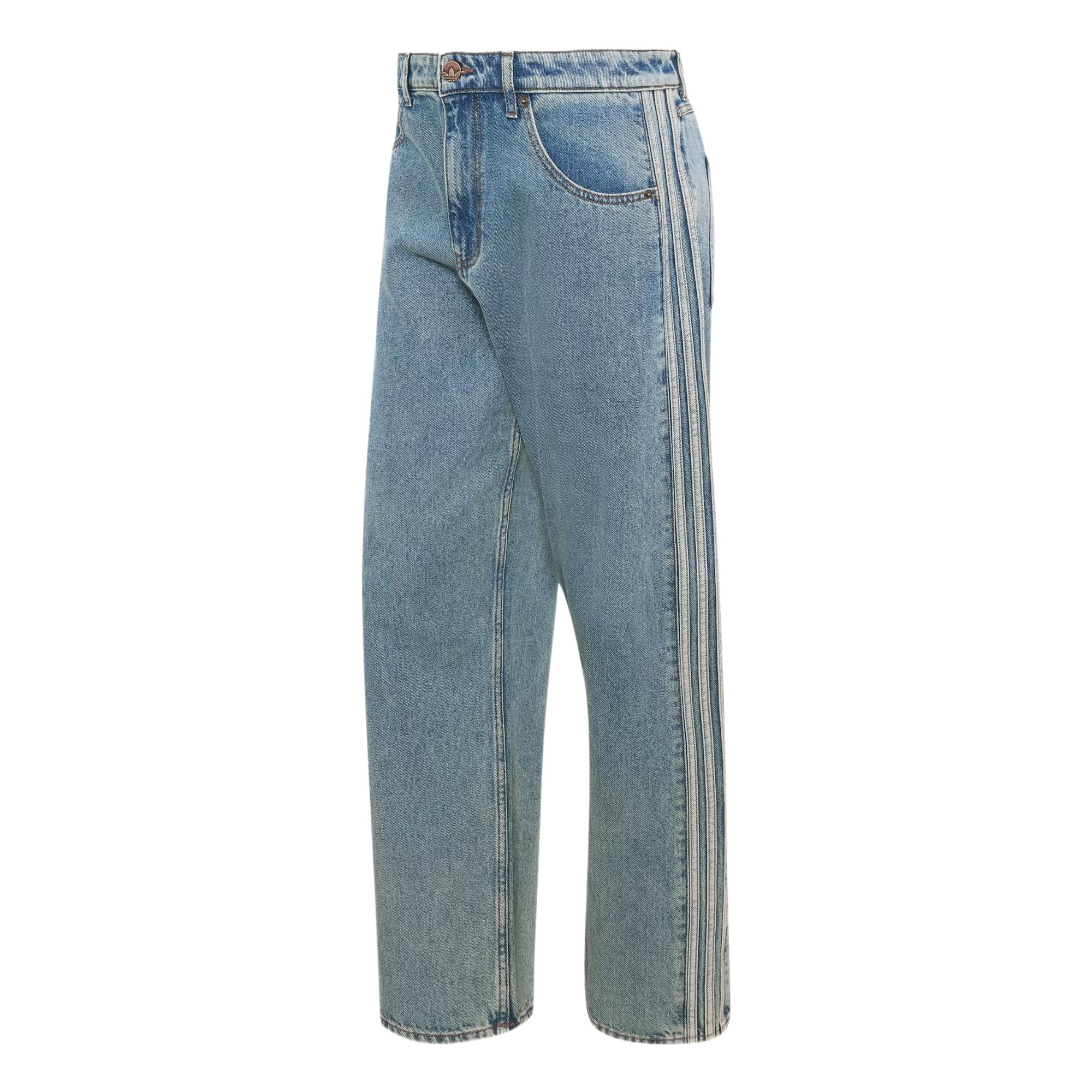 Adidas Originals Uomo Worn Blue Denim Jeans Adidas Firebird Adicolor Denim Jeans Mid-Rise Straight Leg 32 - Immagine 5