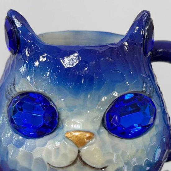 Handmade Resin Cat Face Water Cup Geode Kitten Mug Unique Artistic Drinkware Insulated Coffee Cup for Cat Lovers Mineral Collectors