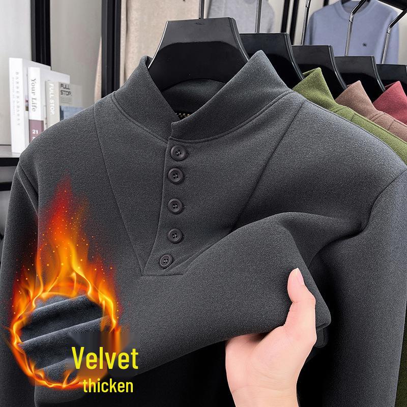 Men's Winter Fleece Hoodie with Half-High Collar - Thick, Warm Base Layer for Casual Fashion