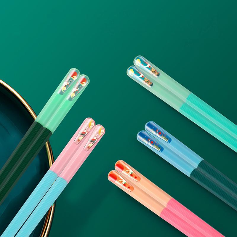 5Pairs Reusable Five-Color Dining Chopsticks Sushi Food Multi Color Chop Sticks Household Tableware Utensils
