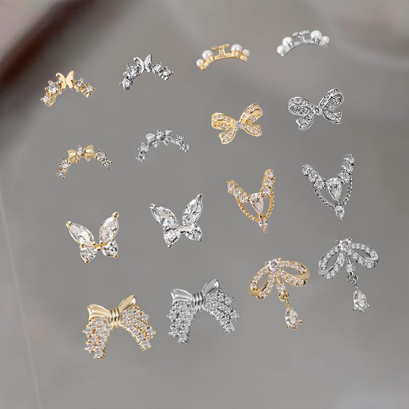1Pcs Shiny Zircon 3D Butterfly Bow Nail Rhinestones Charm Diamond Crystal Alloy Pendant Luxury Nail Art Decorations Manicure Too