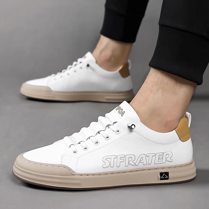 2024 New Lace-Up Male Comfortable Casual Shoe Genuine Leather Breathable Mens Sneakers All-match High Quality Skate Shoes Men
