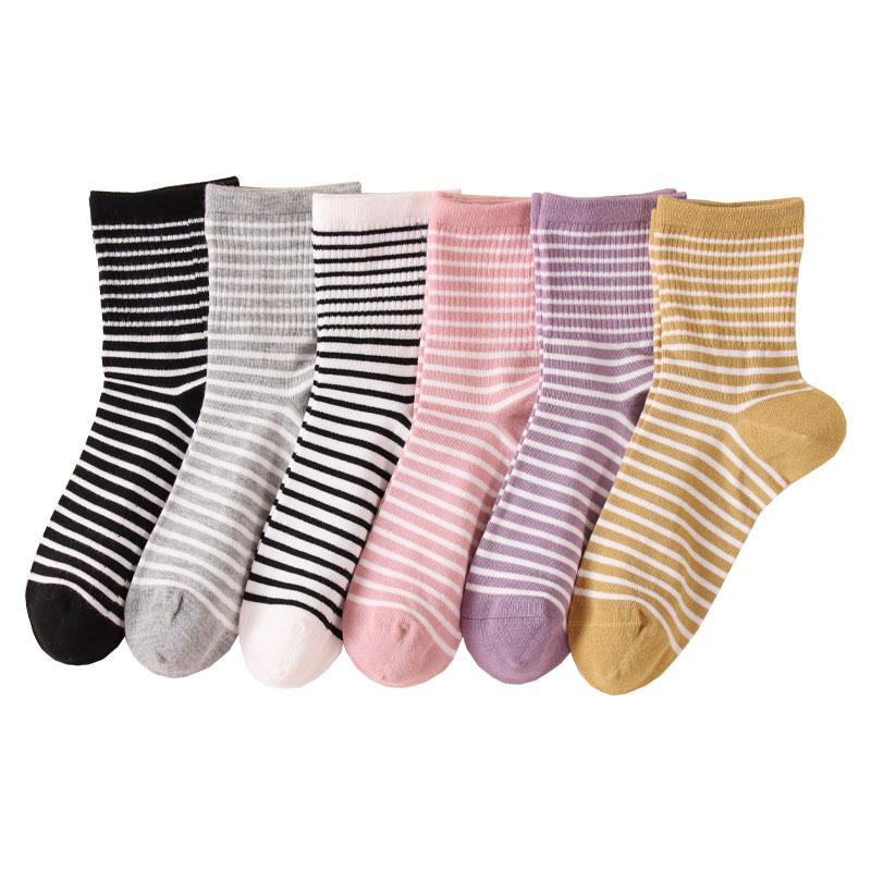 5 Pairs Socks Autumn and Winter Striped Sports Wind Tube Socks Hand Stitched Women's Silk Stockings