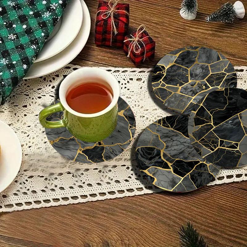 4 Ceramic Tile Pattern Printed Coasters Suitable for Daily Family Party Decoration Office Anti-wooden Coasters Holiday Gifts