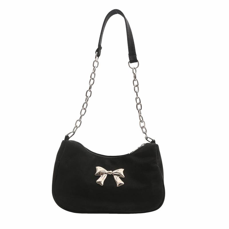 Korean Version Trendy One-shoulder Armpit Bag 2025 New Texture Foreign Style Bow Design Fashionable and Simple One-shoulder Messenger Bag