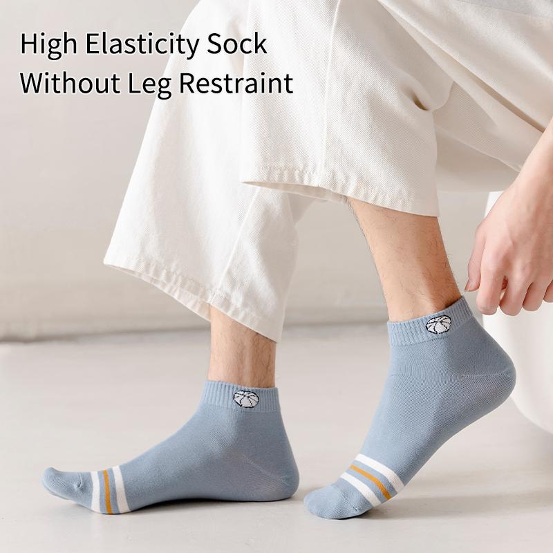 6 Pairs of Men's Spring  Autumn Letter Slogan Striped Basketball Sports Breathable Fashion Versatile College Style Summer Socks