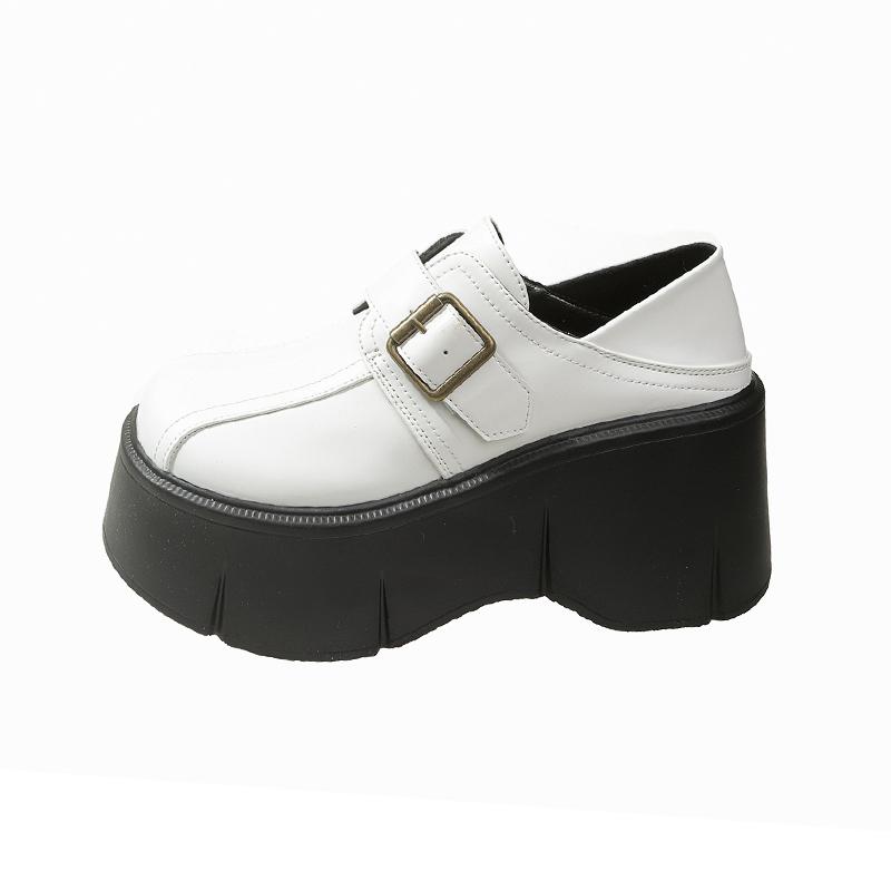 Fashion New Lolita Women Shoes Buckle Strap Heel Height 8CM Platform Shoes Woman Gothic Ankle Rock Boots Woman Patent Leather Shoes