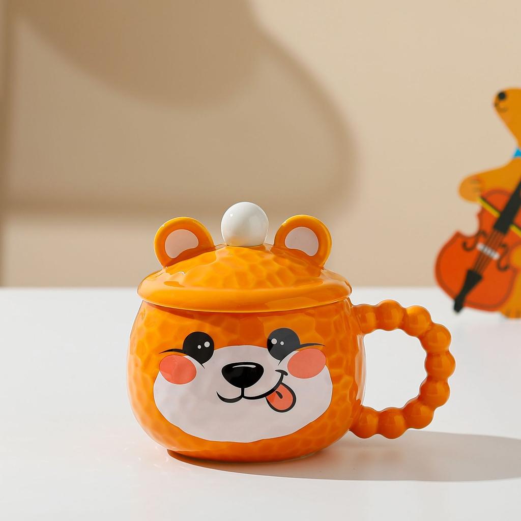 Cartoon Tier Keramiktasse mit Deckel Büro Kaffee Milch Tee Wasserbecher Niedliche Kinder Frühstückstassen Haushaltsgeschirr