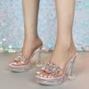 Women's New 12CM Sexy Transparent Thick Heel Shoes - Fashionable Crystal Square Head with Rhinestone, Non-Slip for Nightclub & Car Model