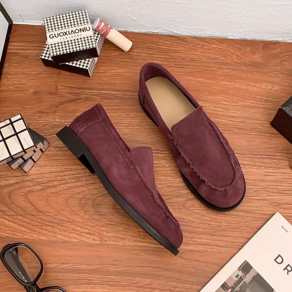 Grape mother autumn and winter new small leather shoes women's wear high-end thick-soled casual shoes pleated Korean version loafers