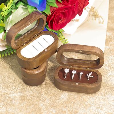 Elegantná krabička na prstene so štyrmi priehradkami, púzdro na vystavenie prsteňov z čierneho orecha s priehľadným okienkom pre milovníkov šperkov