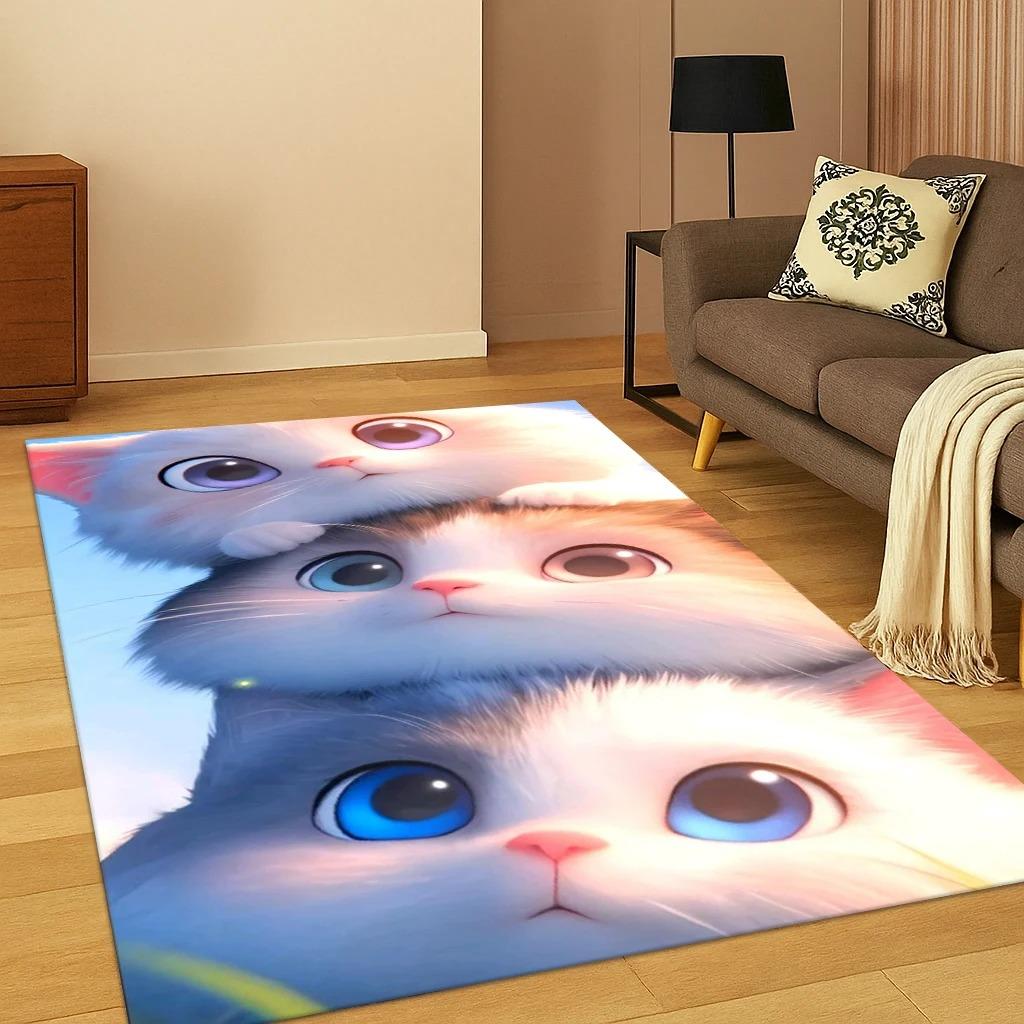 3D Cute Cat Pattern Carpet Rug Floor Mat for Home Bedroom Living Room Sofa Doormat Kitchen Decor Home Living Room Decoration
