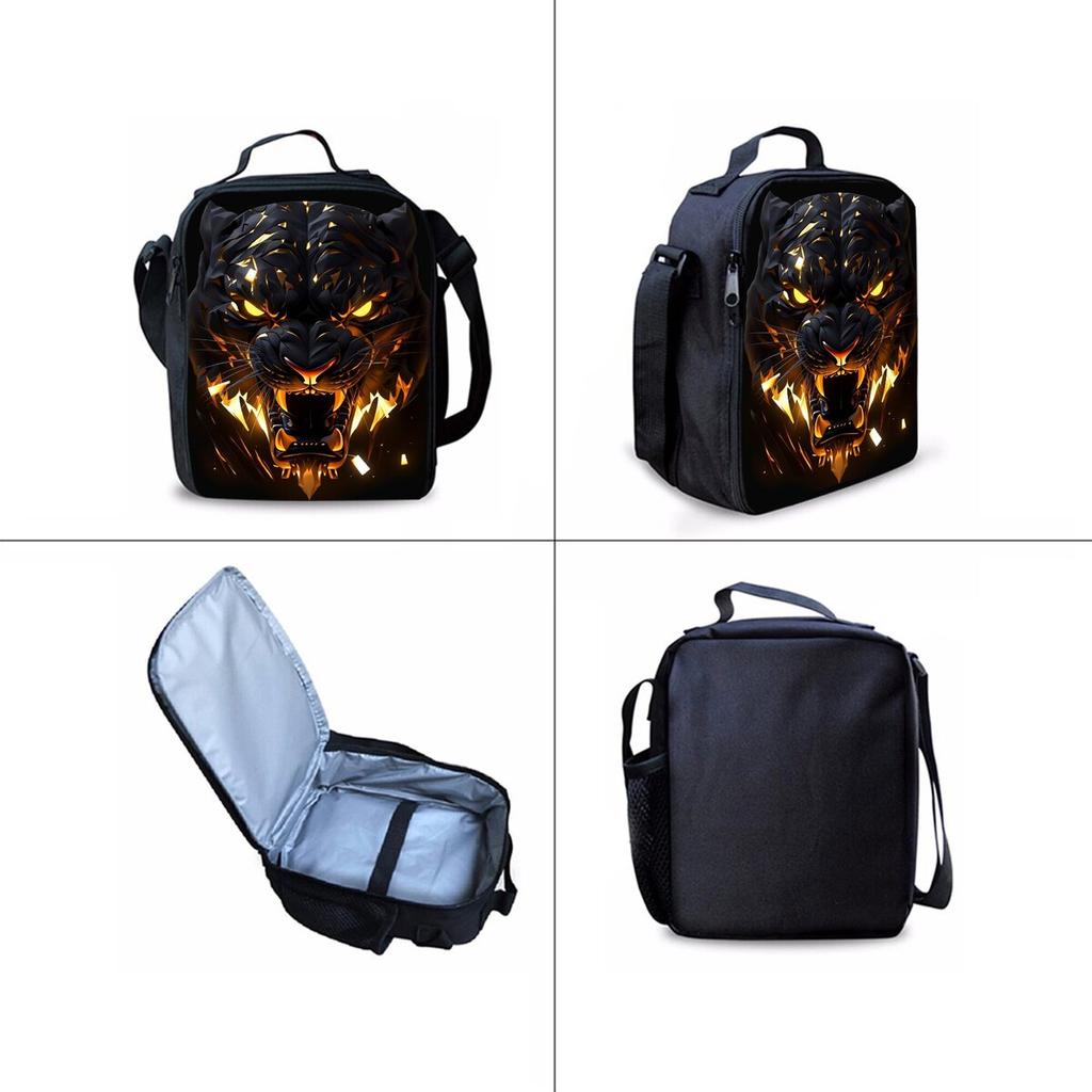 Set di Zaini a Tre Pezzi Re Tigre Feroce per Ragazzi e Ragazze Migliori Regali Zaino Scolastico Cartoon Piatto 2D per Bambini