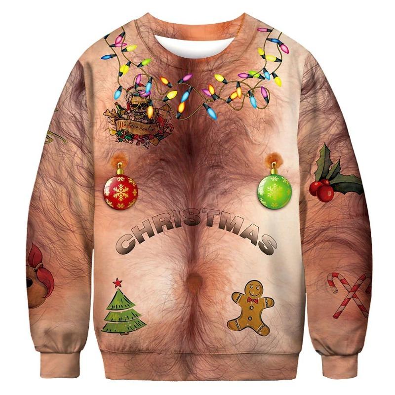 New Christmas Santa Claus Ugly Fashion Casual 3D Digital Printing Personalized Round Neck Long Sleeve Pullovers