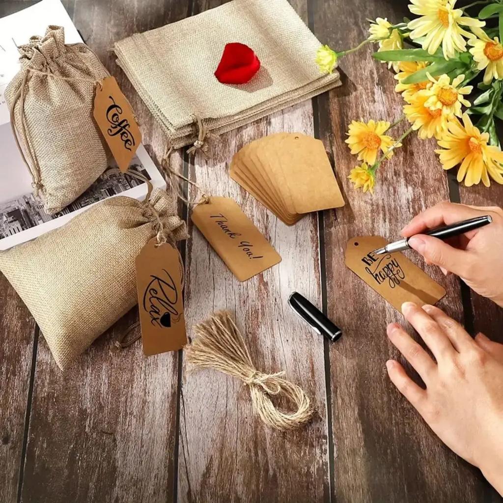 30pcsSet, Premium Burlap Gift Bags with Drawstring and Gift Tags String, 4x6 Inch Reusable Gift Bags, Burlap Bags, Linen Sac