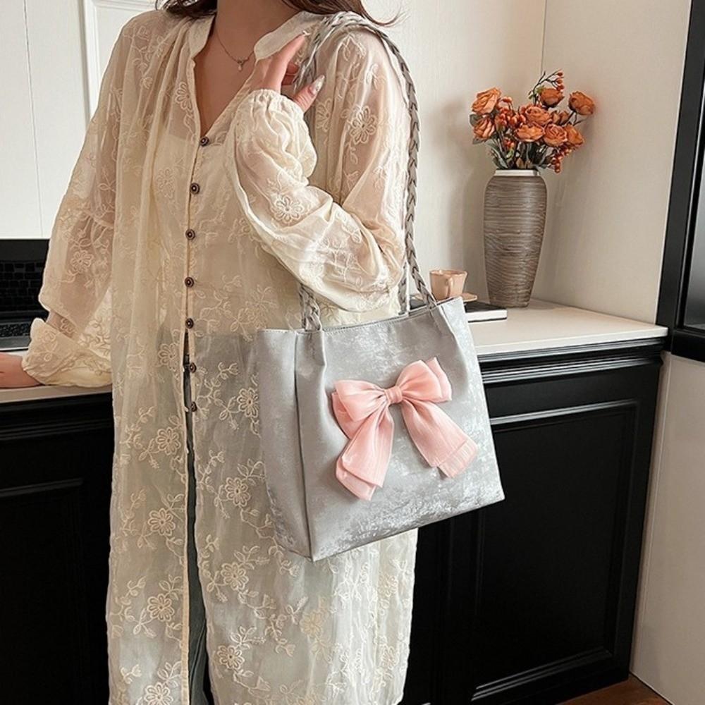 Soft Bow Shoulder Bag Large Capacity Crossbody Bag Portable Women's Shoulder Bag Daily Commute
