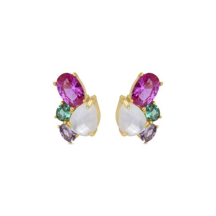 Boucles D'oreilles Luxenter En Argent 925 Avec Cristal De Roche Et Nacre Finies En or Jaune 18K - Zafi