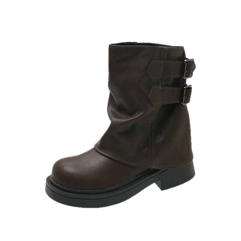 Yueyu Maillard Retro Martin Boots 2025 New Autumn Thick-soled Thick-heeled Women's British Style Stacking Boots Thin Boots