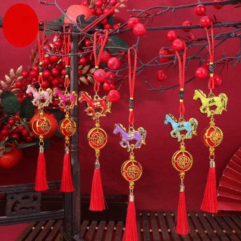 Festive Zodiac 2026 Year Of The Horse Lantern Pendant Chinese New Year Red Gold Lucky Decoration Car Pendant Accessories Gifts