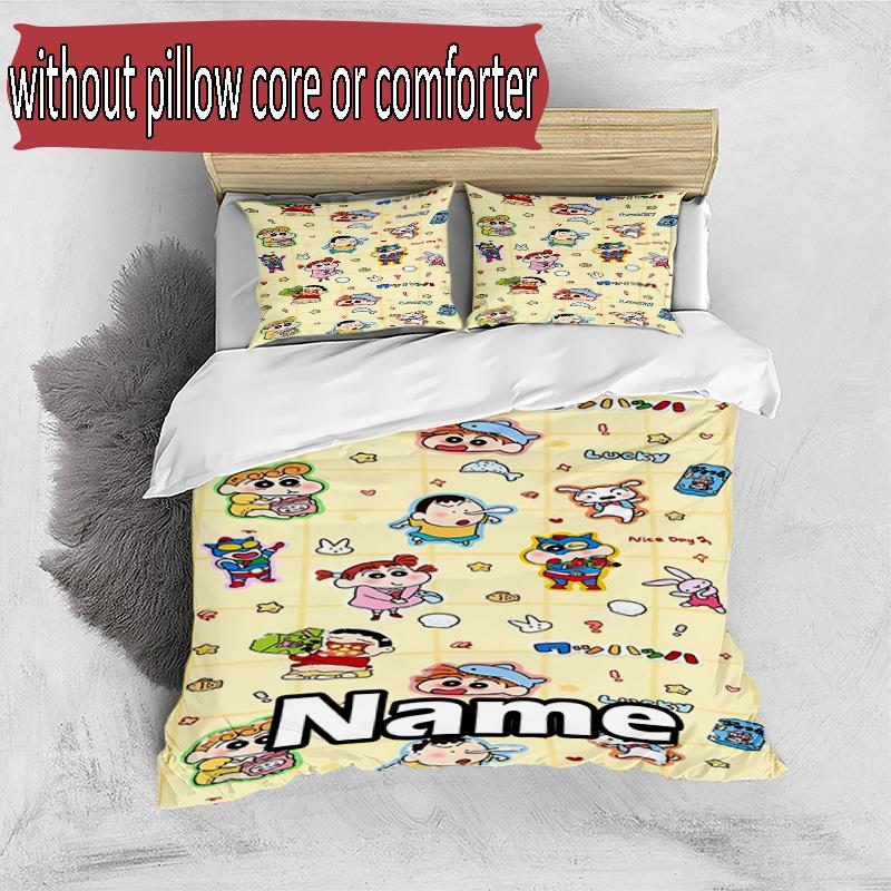3pcs Duvet Cover Set (1*Duvet Cover + 2*Pillowcase, Without Core), Custom Name Crayon Shin Pattern Bedding Set, Home Bedroom Decor Gift