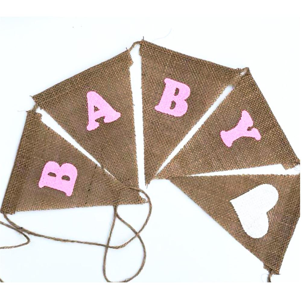 11pcs/ Set Fashionable Jute Triangle Banner Baby Shower English Letter for Party Decoration