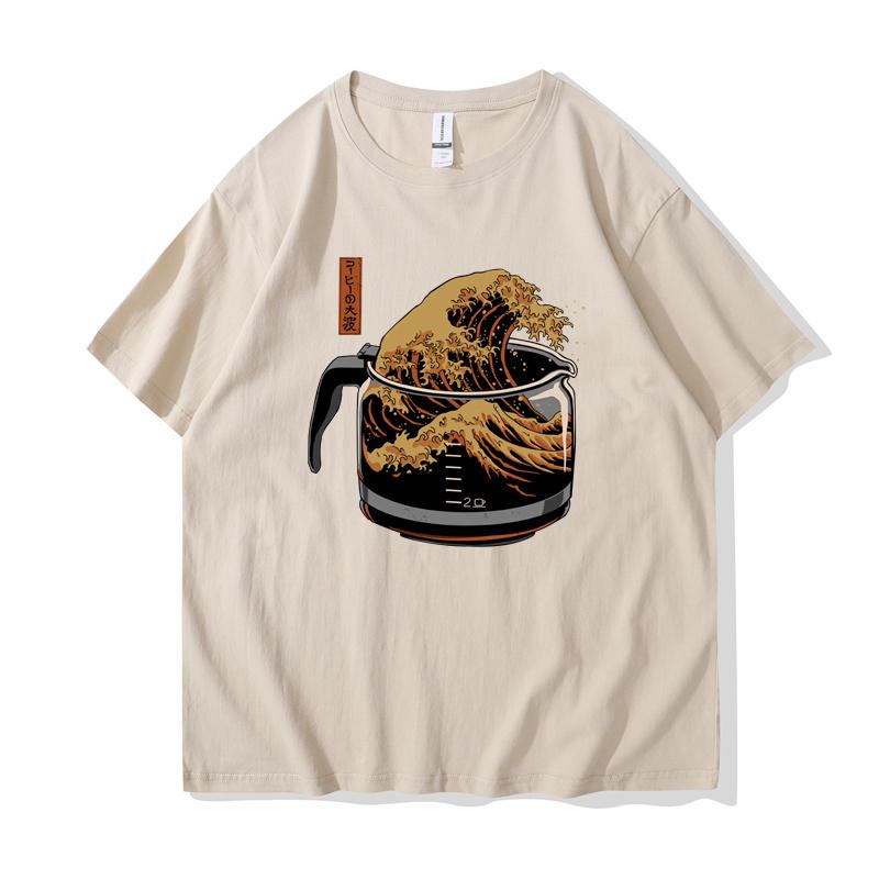 The Great Wave of Coffee T-shirts Women Summer Streetwear Japanese Tshirt Girl Graphic Y2k Harajuku Clothes