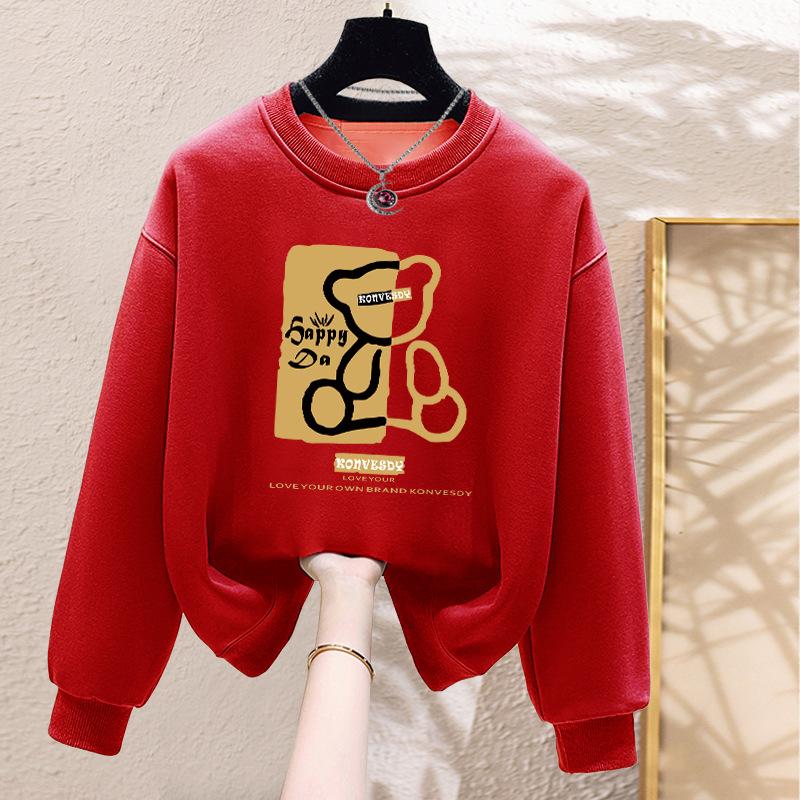 Niche Crew Neck Sweater Women's Loose Casual Simple Fashion Versatile Velvet Thickened Spring and Autumn Winter