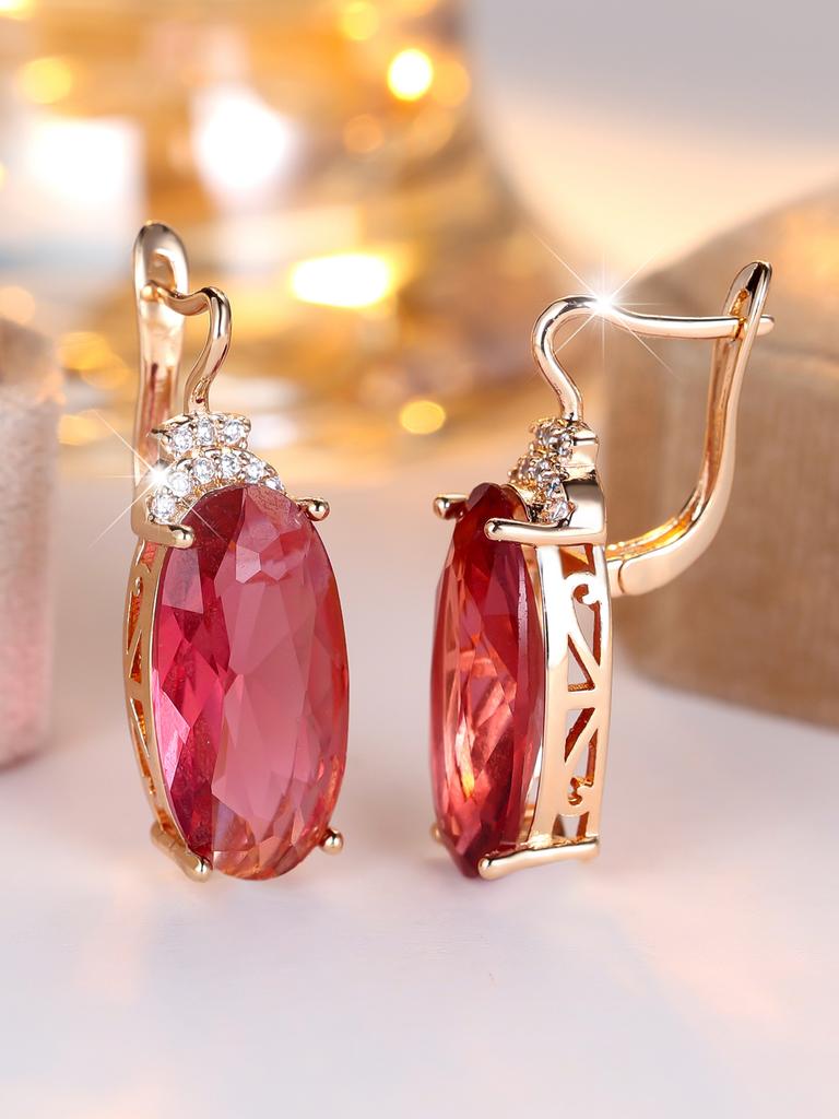 Champagne Gold Oval Micro-Pavé Zircon Stud Earrings Fashionable Minimalist Vintage Courtly Earrings