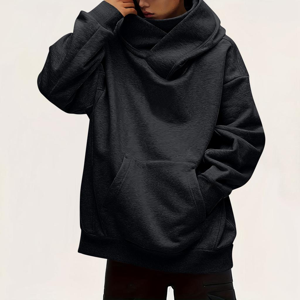 Men's Fashion Solid Color Long Sleeved Hooded Pullover With Pockets Casual Sweatshirt Top