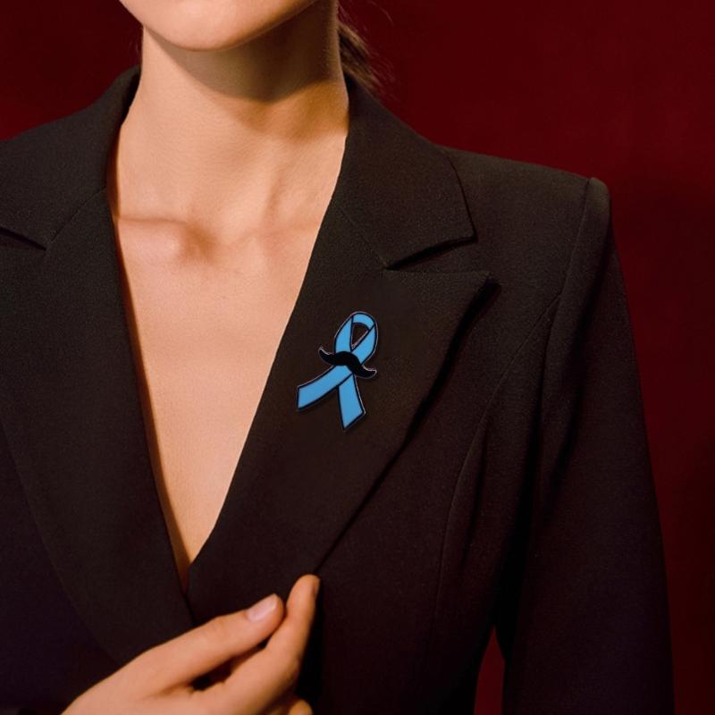 Beard with Blue Ribbon Focuses On Men's Health Enamel Pin Cartoon Brooch Lapel Badges Jewelry Gift Clothing Accessories