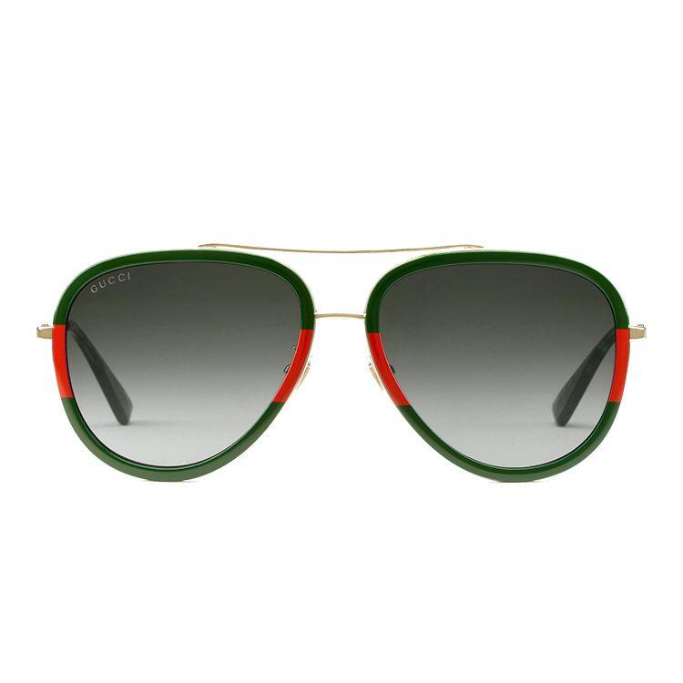 Gucci Metal Sunglasses Gold Frame Green Gradient Lenses Round Women Sunglasses GG0062S-003