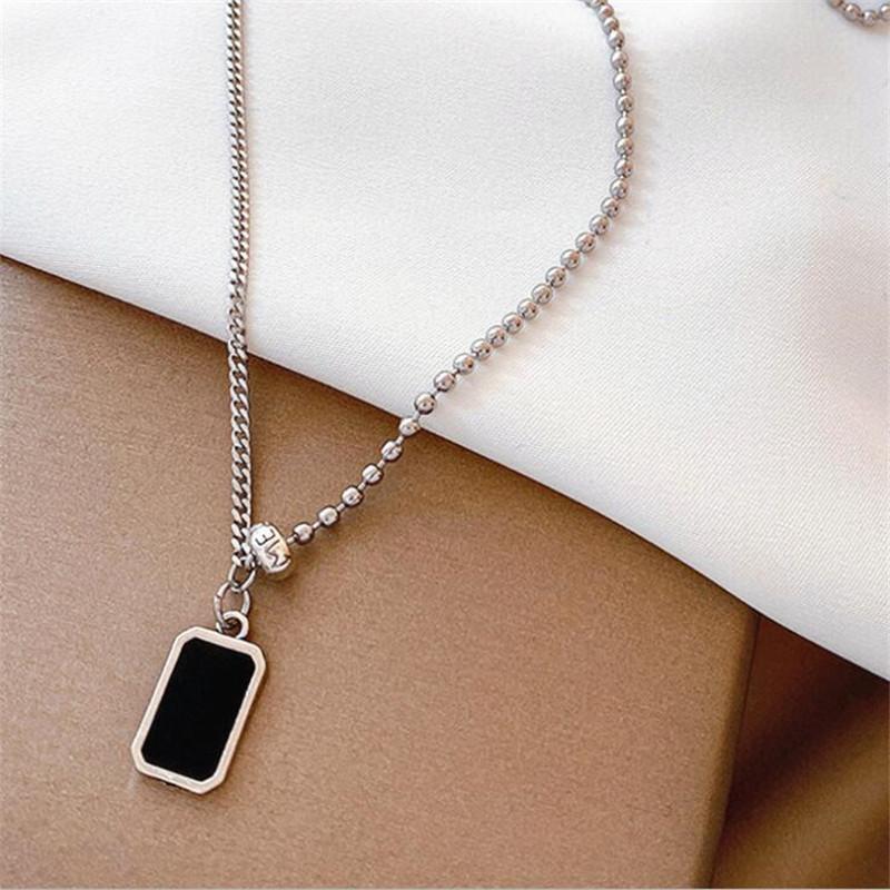 

New Fashion Double-sided Can Carry Letters 925 Sterling Silver Jewelry Epoxy Rectangular Geometric Pendant Necklaces TYB350 срібний