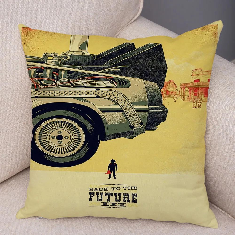 Cartoon Klassiker Film Kissenbezug Deko Zurück in die Zukunft Kissenbezug Superweicher Plüsch Kissenbezug für Sofa Zuhause Auto 45x45cm